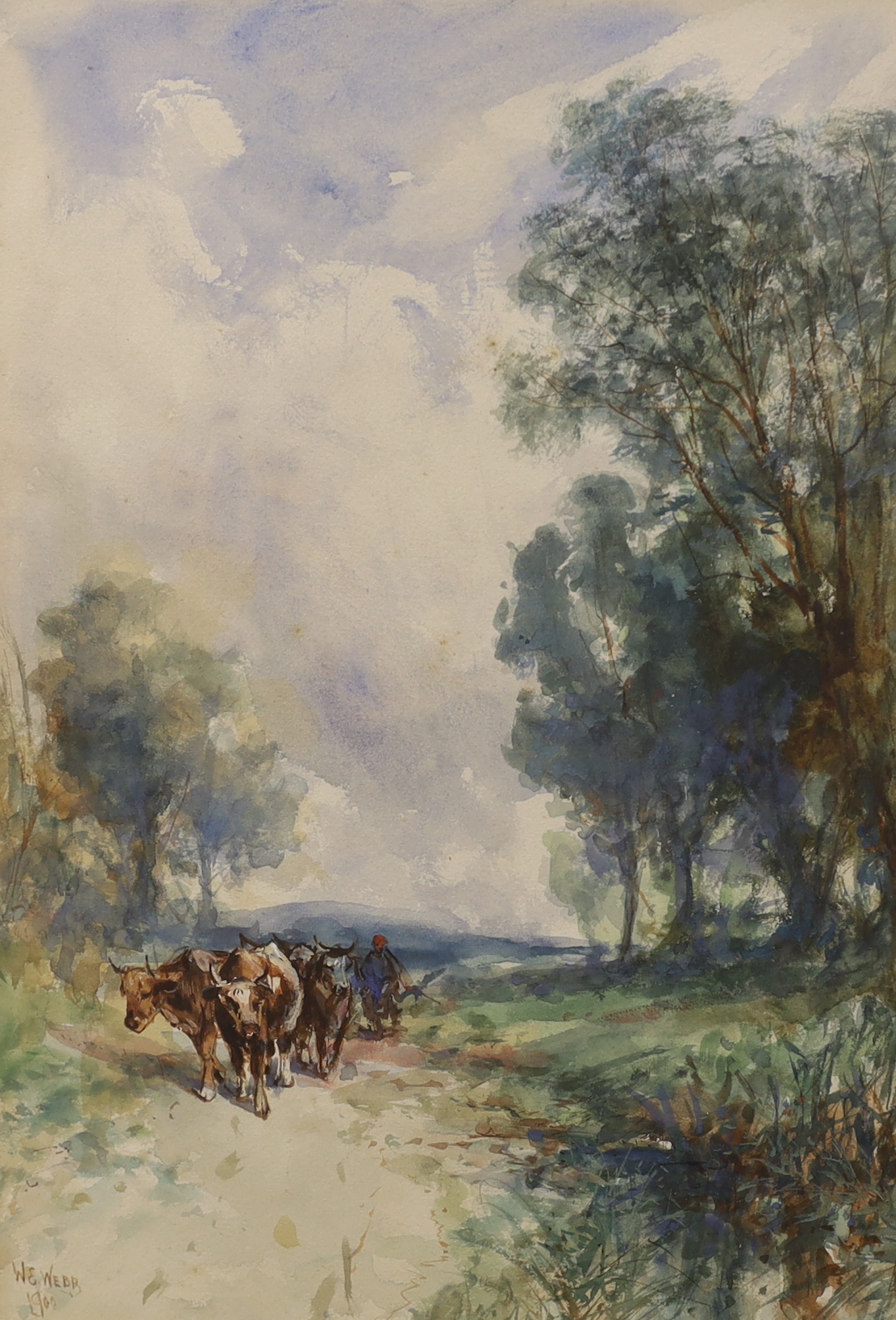 William Edward Webb (1862-1903), watercolour, Cattle drover on a lane, signed and dated 1900, 34 x 24cm